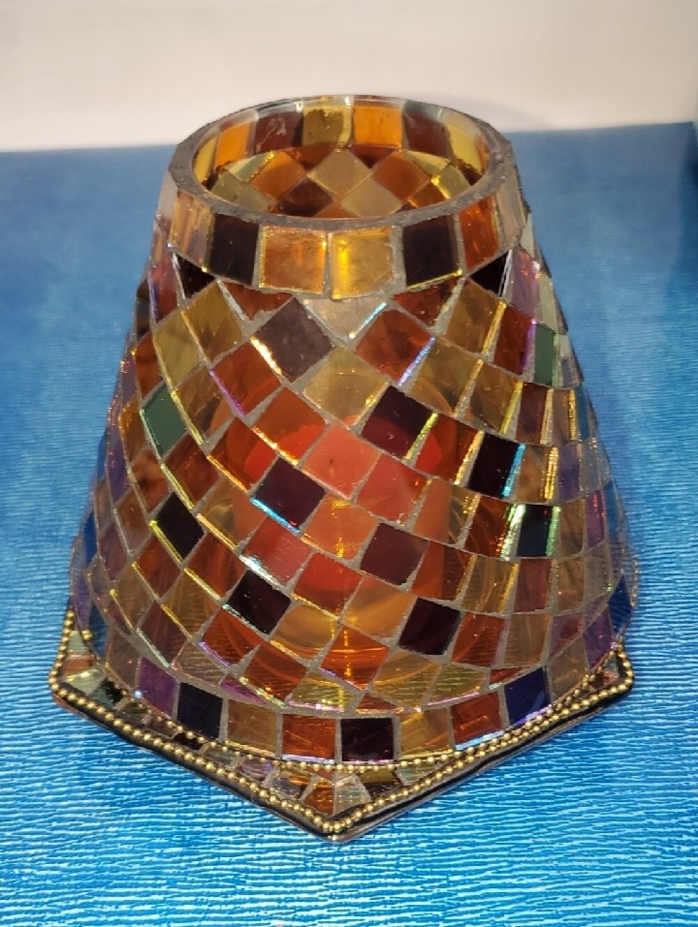 PartyLite Amber and Gold Mosaic Glass Votive Holder - Picture 7 of 9
